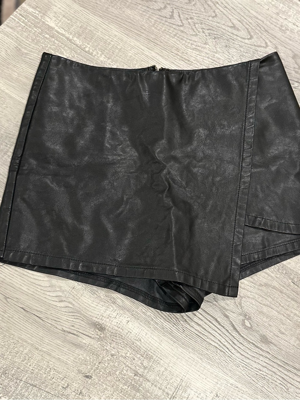 Fab’rik Black Faux Leather Wrap Front Mini Skort Size Small